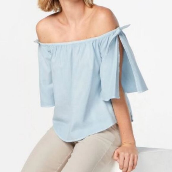 Billabong Blues Baby Chambray off the shoulder Shirt Size Medium - Picture 1 of 10